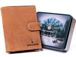 Skórzany portfel męski z zapięciem camel RFID — Peterson 317Z 2-1-5