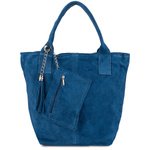 Torebka damska shopper zamszowa Vera Pelle T49 niebieska