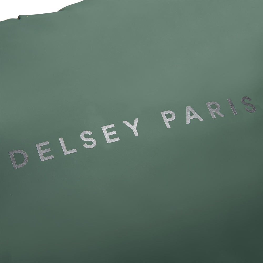 Plecak z materiału z recyklingu unisex Delsey Turenne miejski rolowany zielony - detale i materiał z recyklingu
