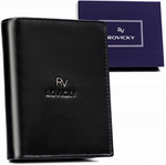 Skórzany portfel męski czarny klasyczny - Rovicky RV-75699-9B-BCA