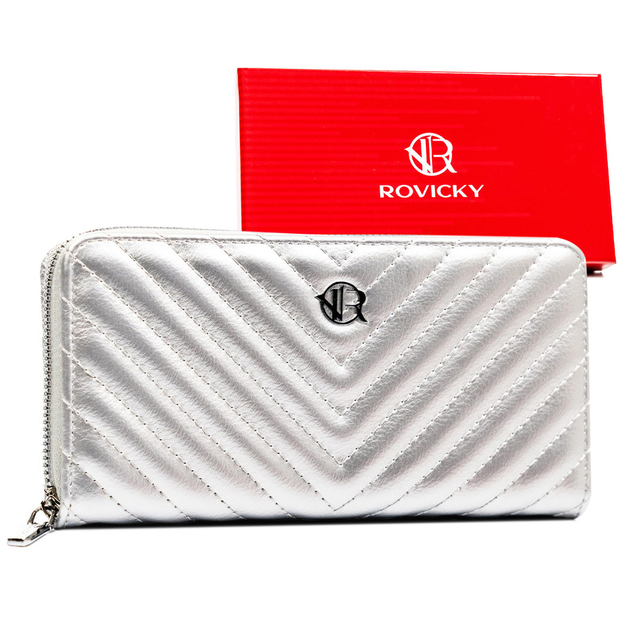 Srebrny pikowany portfel damski Rovicky R-PRK-04-HRH