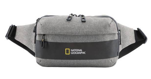 Szara nerka National Geographic Shadow 21103 z logo i kieszenią na zamek z przodu, z czarnym pasem