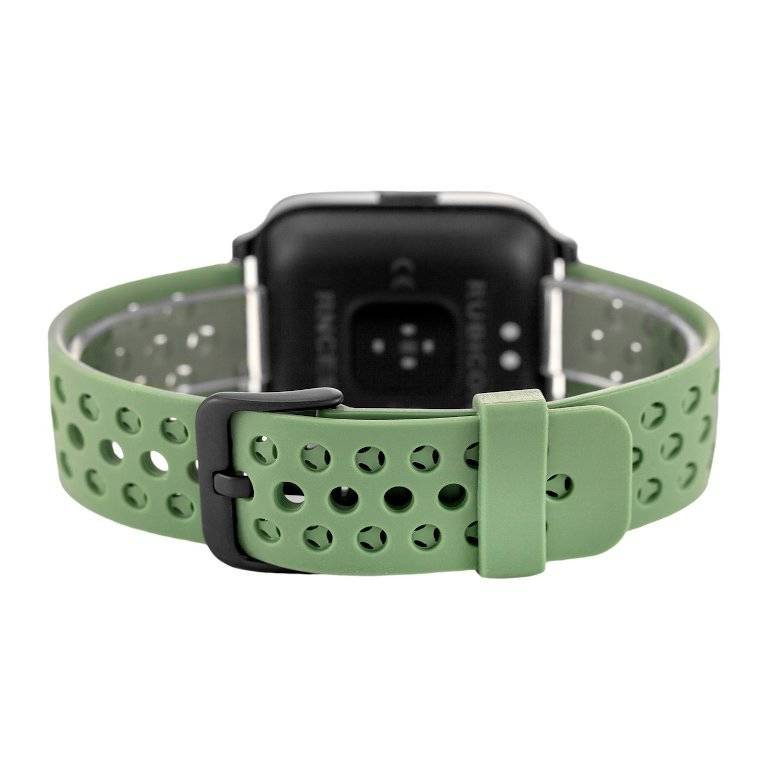 Czarno-zielony smartwatch unisex Rubicon RNCE58 - tył koperty z czujnikiem i sprzączka paska