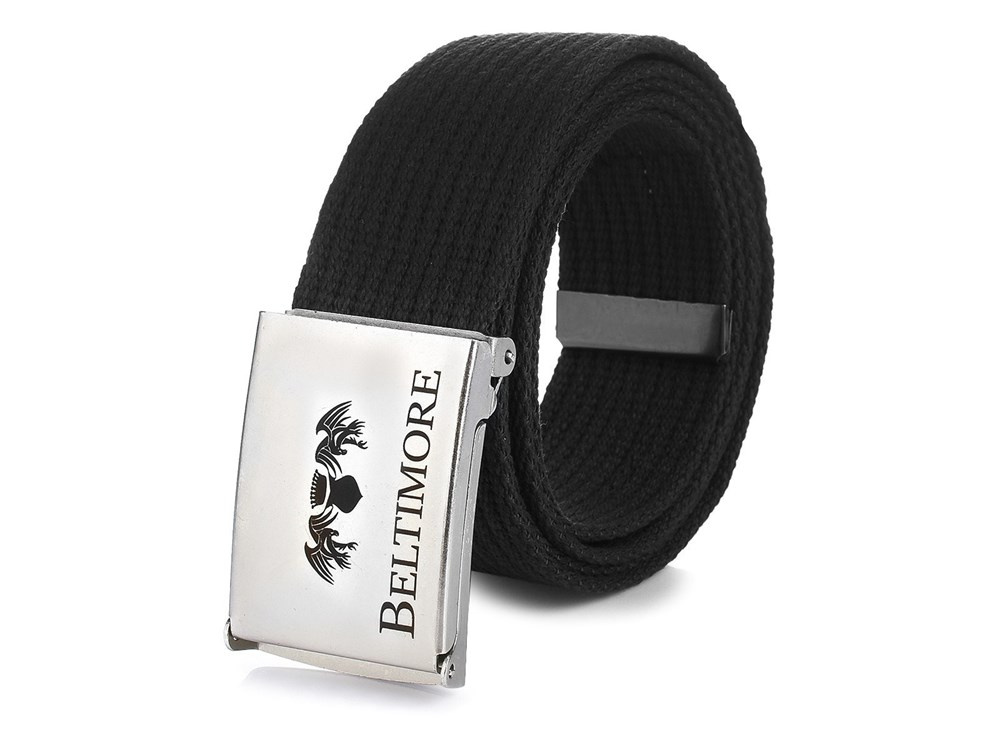 Czarny pasek męski Beltimore F79 110-125 cm, zwinięty z klamrą z logo