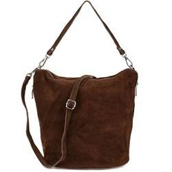 Skórzana listonoszka damska zamszowa na ramię brązowa Vera Pelle W17