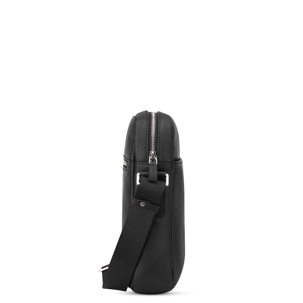Torebka skórzana damska Delsey Le Cuir Grainé crossbody listonoszka czarna - detale i wykończenie produktu