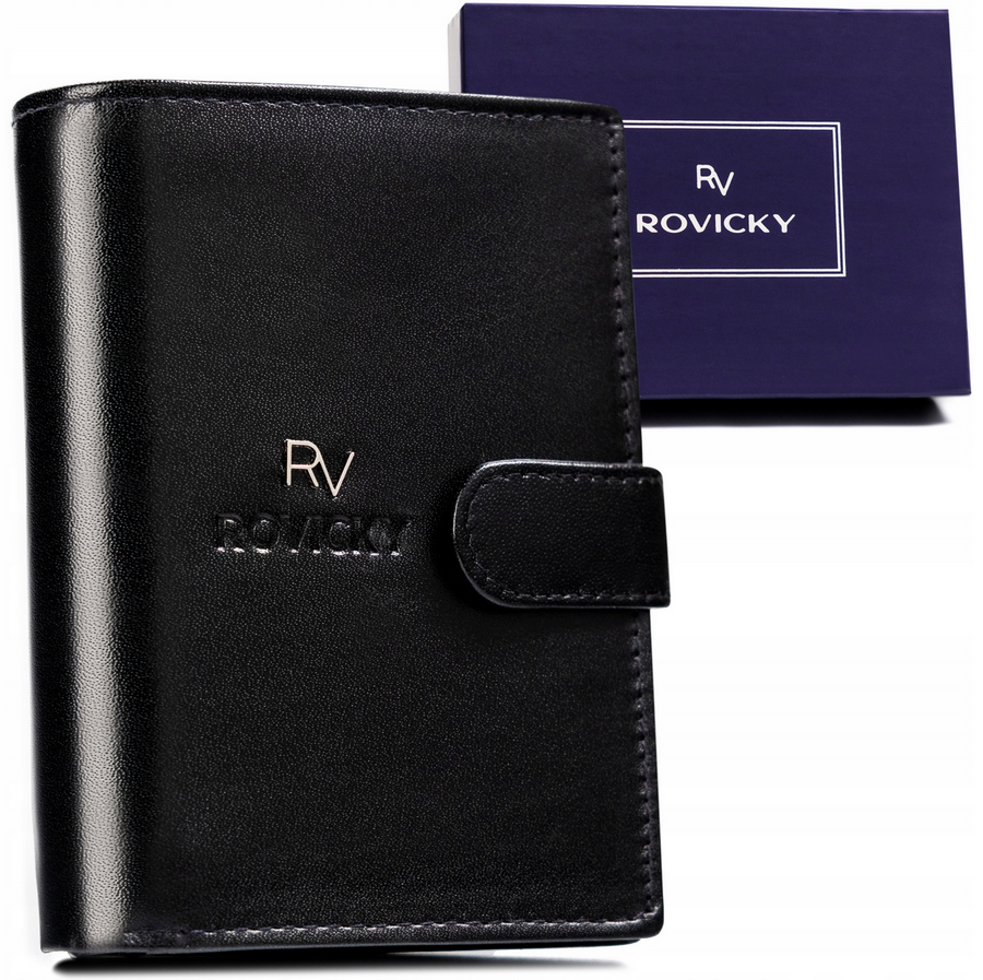 Czarny portfel męski Rovicky RV-7680278-IL-L-BCA z zapinką na napę