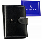 Skórzany portfel męski zapinany na zatrzask czarny - Rovicky RV-7680272-9-BCA