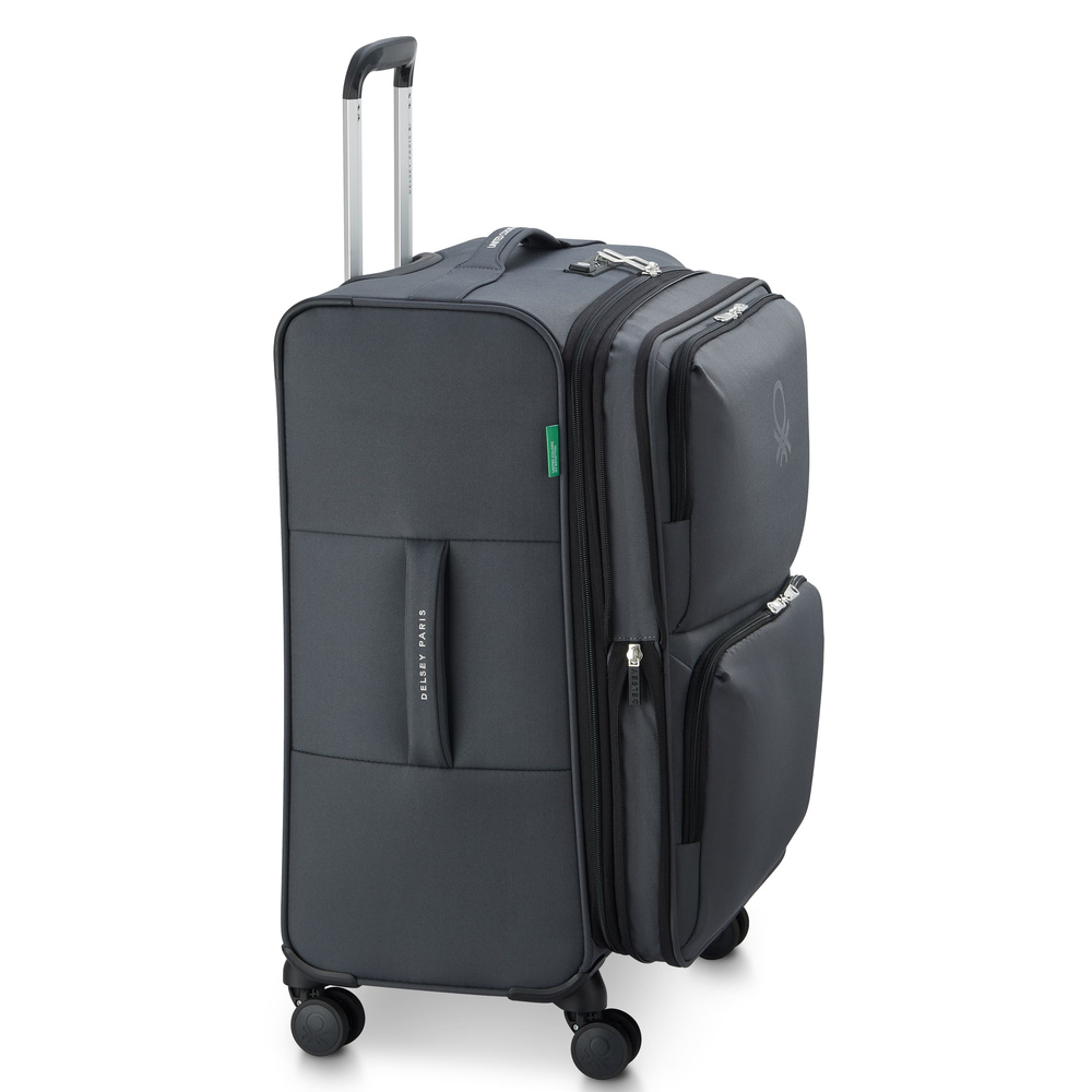 Walizka materiałowa unisex DELSEY PARIS Benetton UCB Softside średnia czarna - front walizki i detale tkaniny