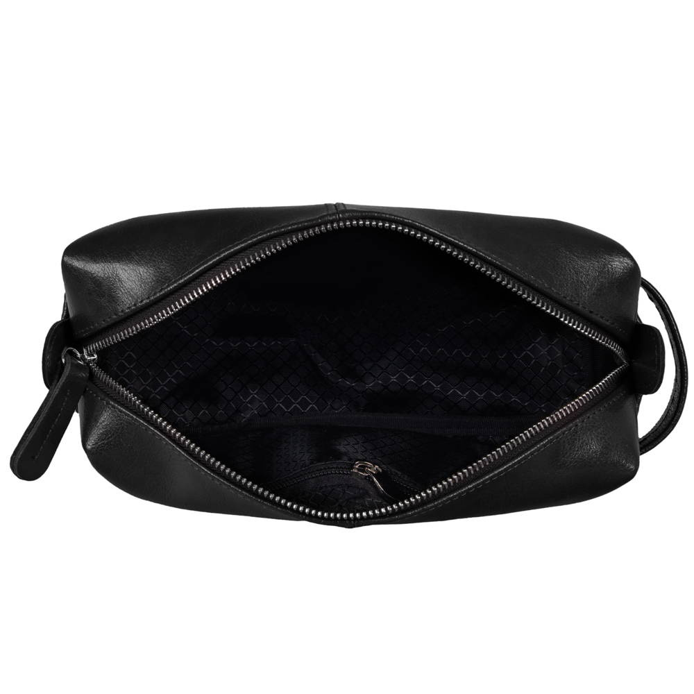 Kosmetyczka ze skóry naturalnej unisex Tizano KM1 podróżna z rączką czarna - ergonomiczna rączka do noszenia
