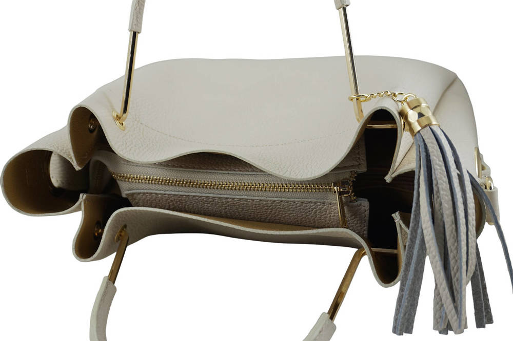 Torebka skórzana damska Barberini's 960-10 shopper bag A4 jasnobeżowa - elegancki styl na co dzień