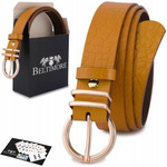 Skórzany pasek damski do sukienki croco żółty - Beltimore E57