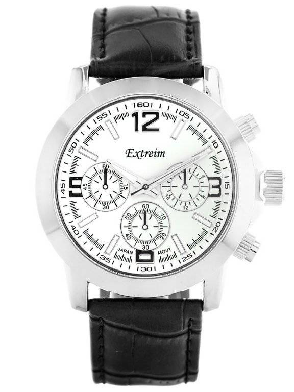 Czarno-srebrny zegarek męski Extreim EXT-8386A-1A - zegarek z przodu na białym tle, czarny pasek