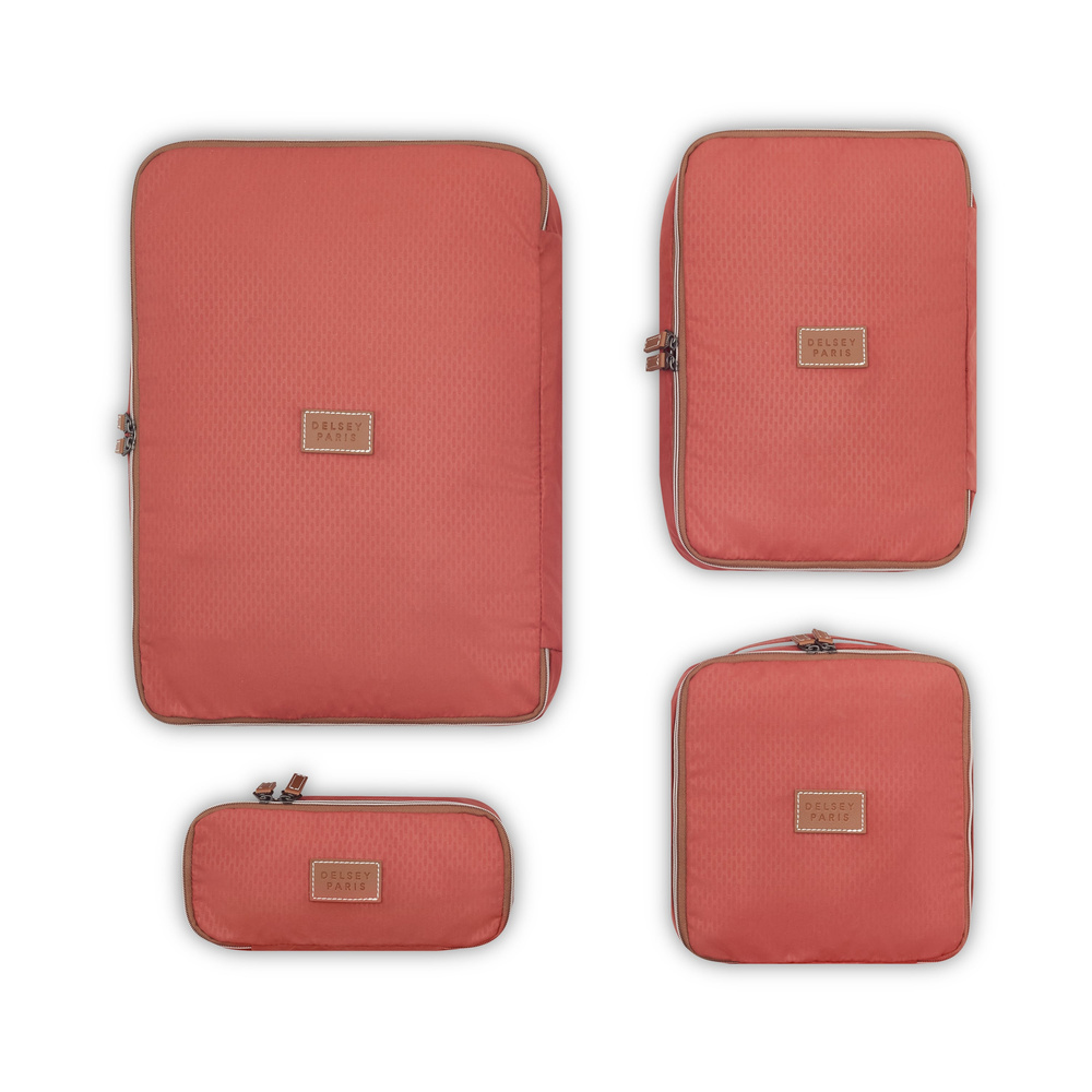 Organizery podróżne materiałowe unisex Delsey Chatelet Air 2.0 packing cubes ceglane - widok wnętrza i siateczki
