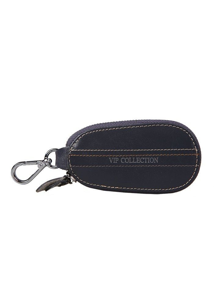 Szare etui na klucze Vip Collection Palermo 10 z napisem marki, przeszyciami i metalowym karabińczykiem