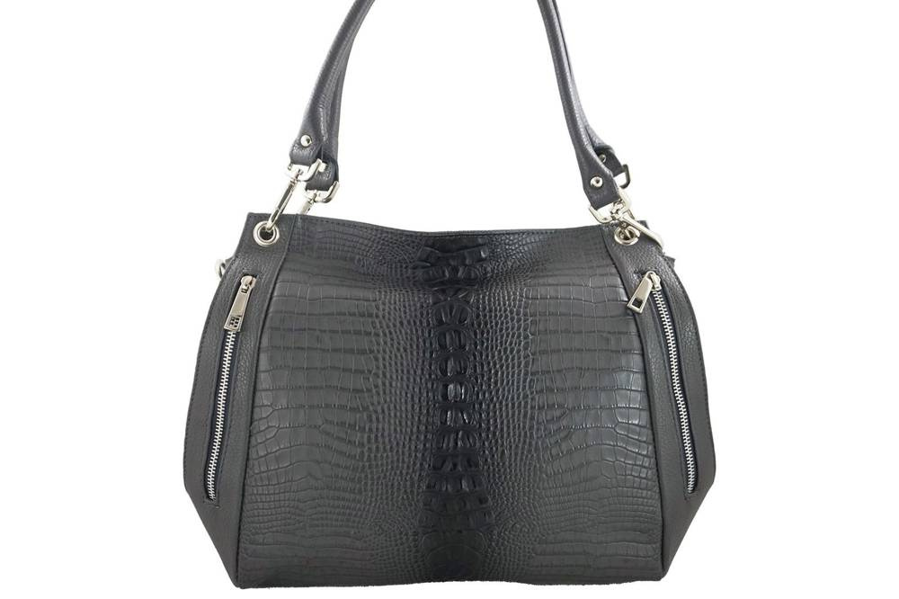 Torebka ze skóry licowej damska Barberini's 858-28 shopper croco A4 ciemnoszara - cecha produktu