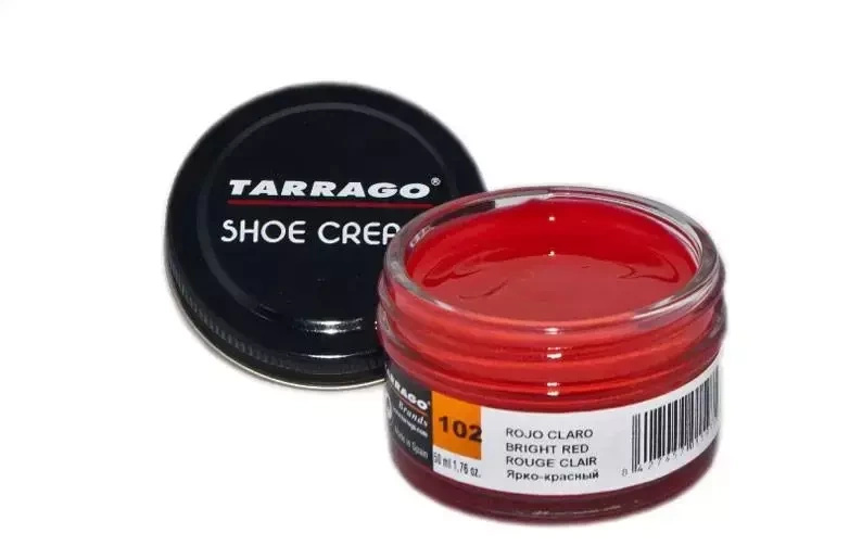 Krem odżywczy do butów Tarrago czerwony - krem jasnoczerwony, etykieta nr 102