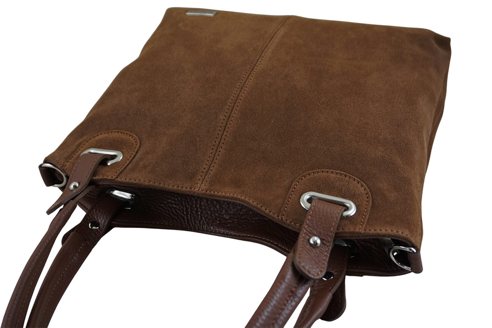 Torebka ze skóry naturalnej i zamszu damska Barberini's 982/1-6 shopper A4 brązowa - cecha produktu