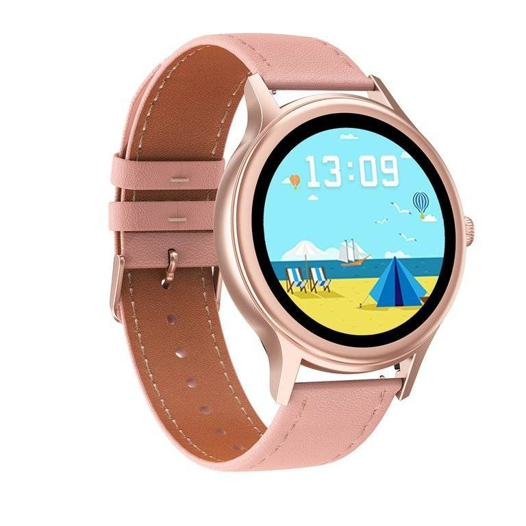 Biało-różowy smartwatch damski Pacific 18-6 - zegarek na różowym pasku, tarcza z plażą