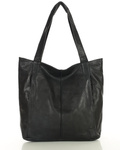 Skórzana miękka torba damska shopperka czarna miejska - MARCO MAZZINI vs108a