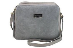 Skórzana listonoszka damska torebka zamszowa jasnoszara - Barberini's 710-8