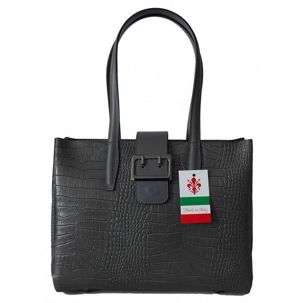 Torba skórzana damska Vera Pelle VP645G kuferek teczka A4 szara - elegancka szara skóra naturalna