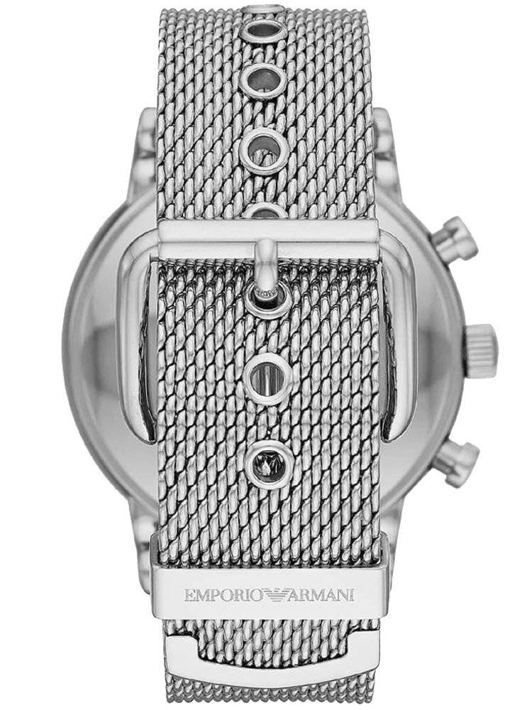 Srebrny zegarek męski Emporio Armani AR80038 - tył zegarka, zapięcie bransolety mesh