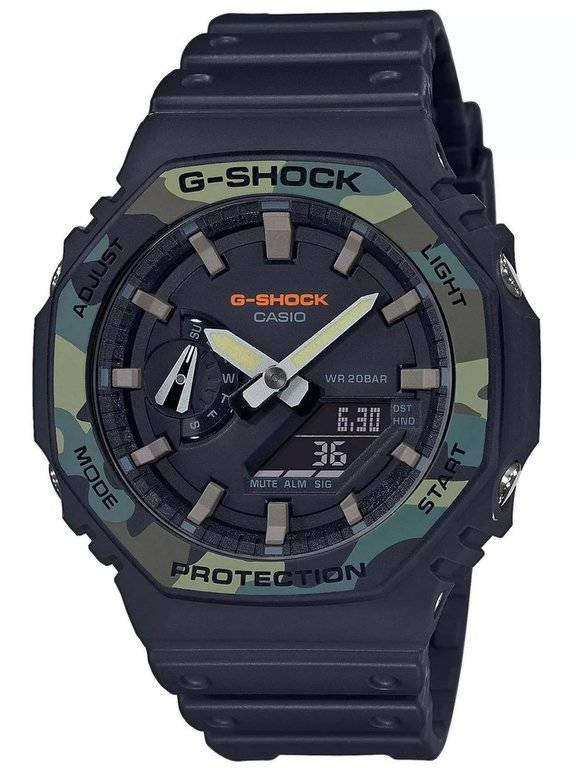 Szary zegarek męski Casio GA-2100SU-1AER - zegarek z przodu na białym tle, powtórka ujęcia