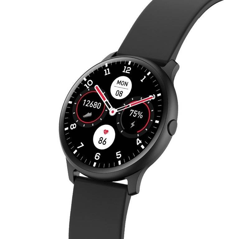 Czarny smartwatch męski G. Rossi SF1-1A1-1 - smartwatch pod kątem, analogowa tarcza z pomiarami