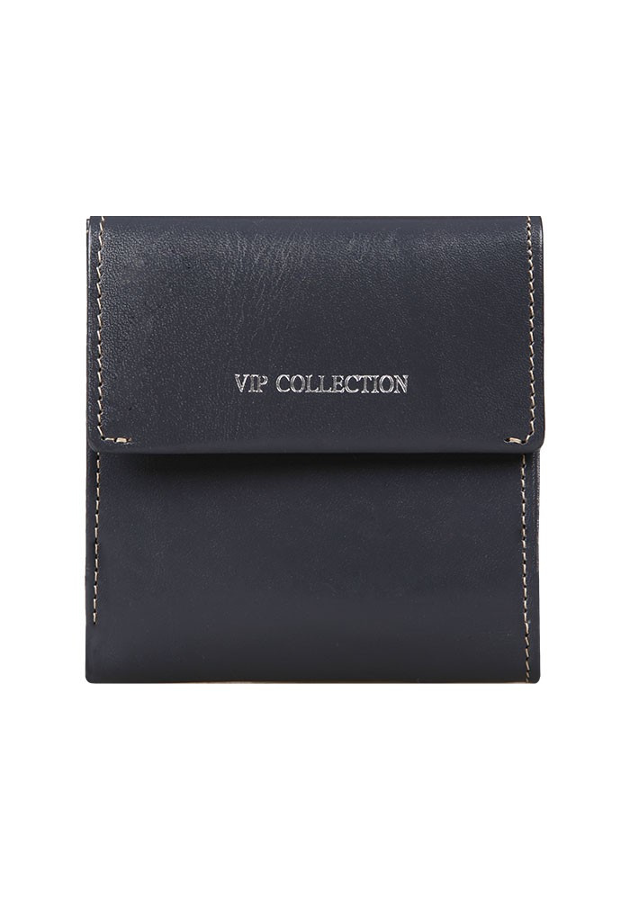 Szary portfel Vip Collection Palermo 69 z klapą, srebrnym logo i jasnym przeszyciem