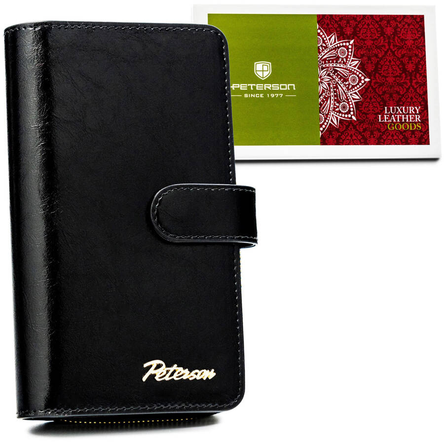Czarny skórzany portfel damski Peterson PL-603 z zapinką
