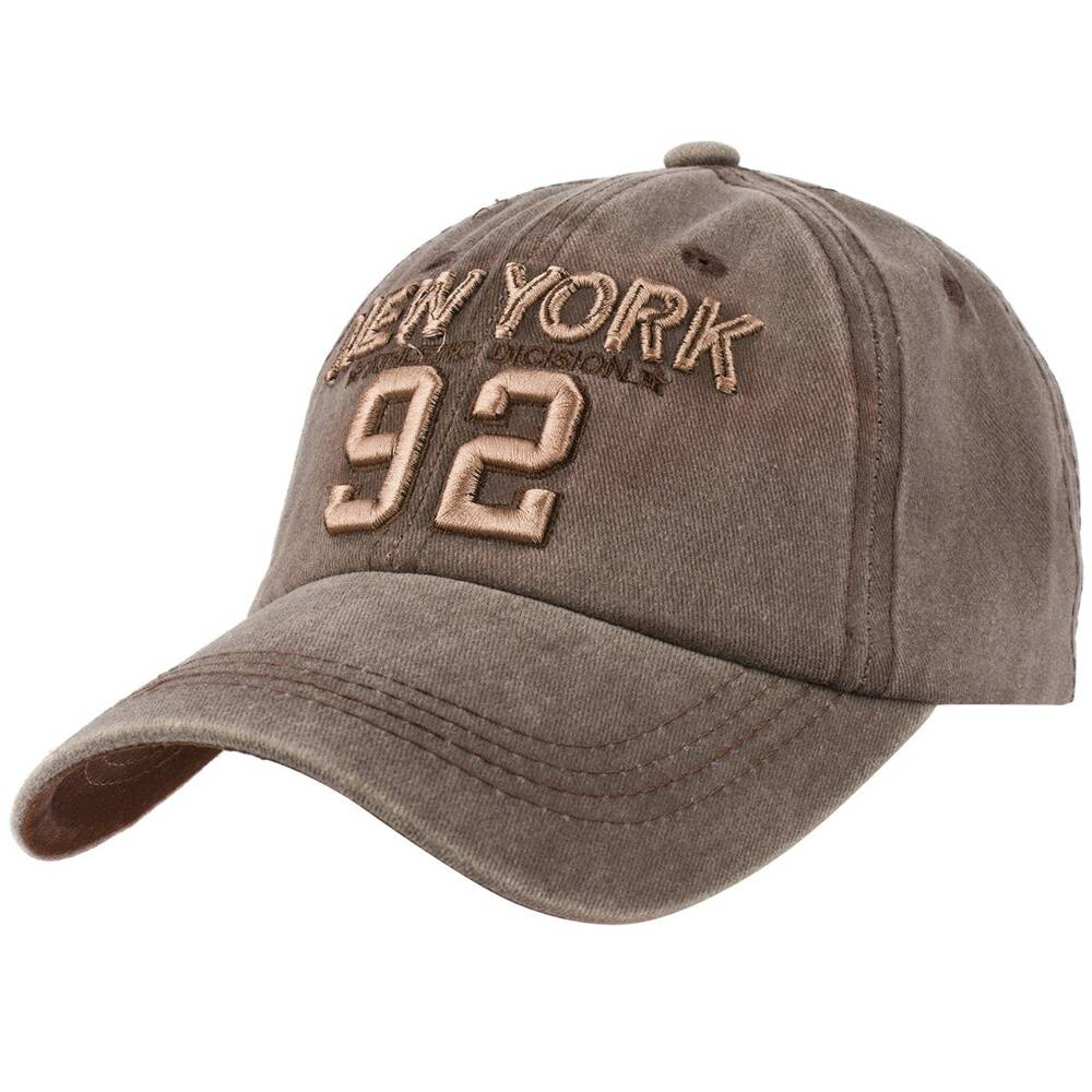 Brązowa czapka Jordan Kerr CZ-M-83, widok z boku, haft New York 92 na przodzie