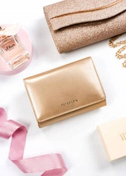 Portfel damski złoty ze skóry ekologicznej na zatrzask i suwak - Peterson 013-LAK