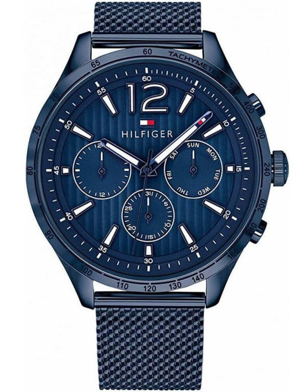 Niebieski zegarek męski Tommy Hilfiger 1791471 - zegarek z przodu na białym tle, granatowa tarcza