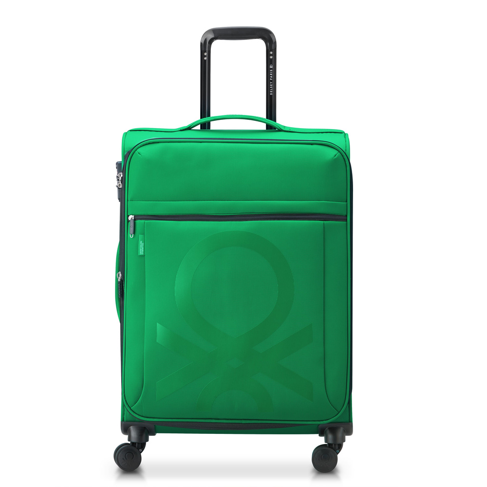 Walizka z materiału unisex Delsey Benetton Color Block średnia na 4 kółkach zielona - widok z przodu i kolorystyka color block