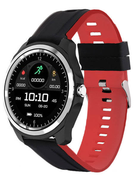 Czarno-czerwony smartwatch męski Pacific 26-5 - smartwatch z przodu z czarno-czerwonym paskiem