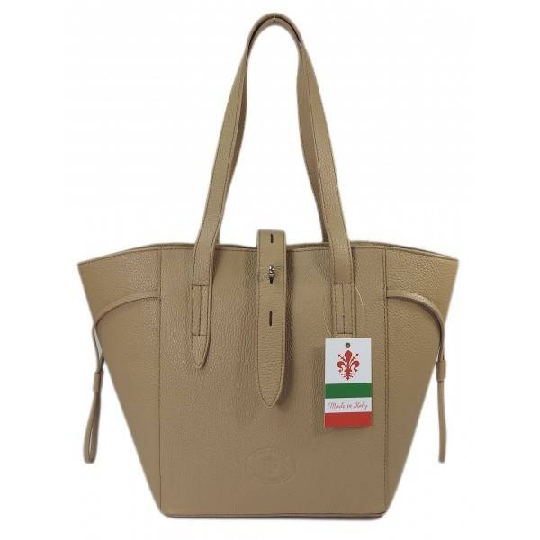 Torebka skórzana damska Vera Pelle BKL25T shopper bag A4 beżowa - widok ogólny produktu