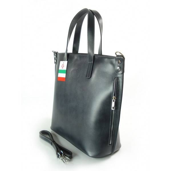 Torebka skórzana damska VERA PELLE SB546G2 shopper bag A4 szara - widok wnętrza i organizacji przestrzeni