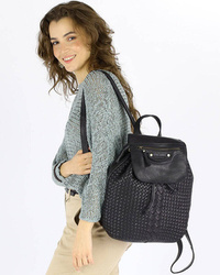 Skórzany plecak damski miejski pleciony czarny - MARCO MAZZINI VS13a