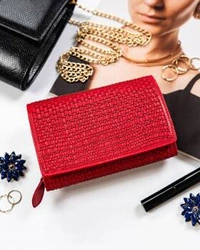 Elegancki czerwony portfel damski na karty - Rovicky R-615-DDW