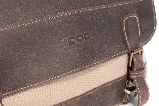 Torba na ramię skórzana canvas unisex VOOC EC1 na laptopa A4 beżowa - cecha produktu