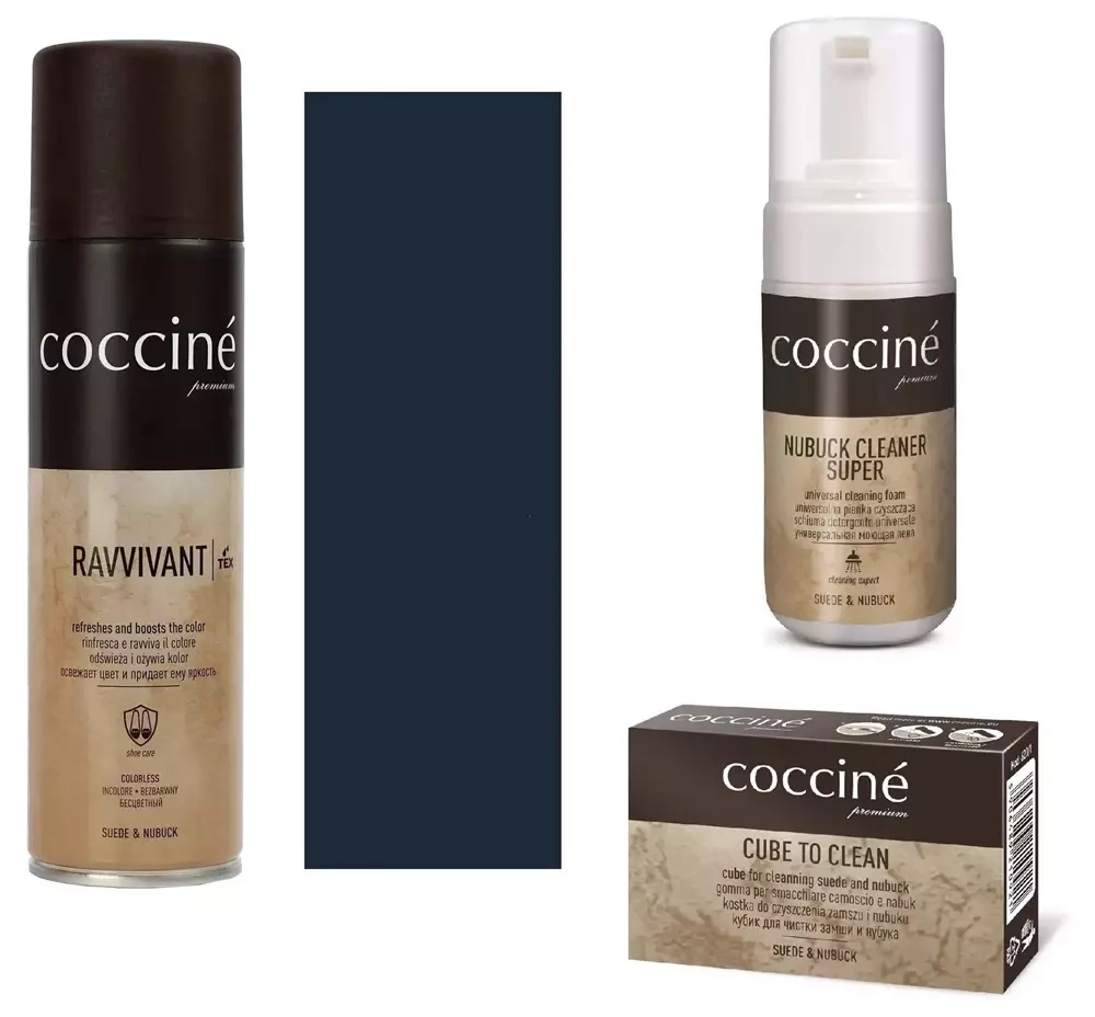 Zestaw do renowacji do zamszu i nubuku Coccine granatowy - komplet: spray Ravvivant, pianka Nubuck Cleaner Super