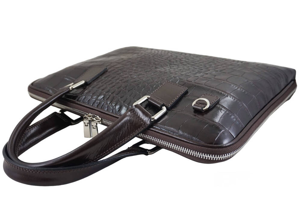 Torba ze skóry naturalnej damska Barberini's 118/1-11 na laptopa A4 croco ciemnobrązowa - cecha produktu