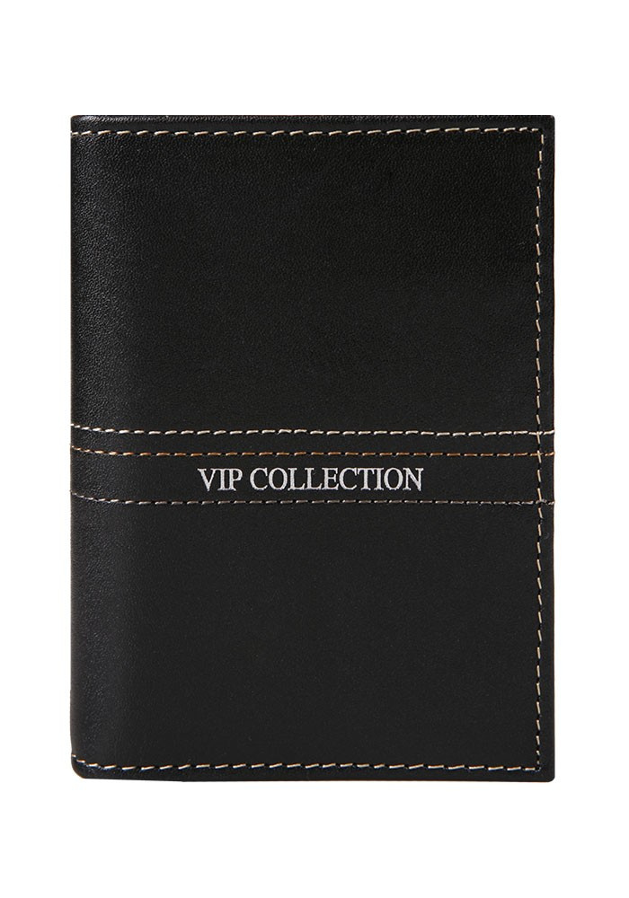 Czarny wizytownik Vip Collection Palermo 15 z napisem marki na przeszytym poziomym pasie