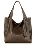 Skórzana torebka damska miejska worek shopper bag brązowy - MARCO MAZZINI s139L