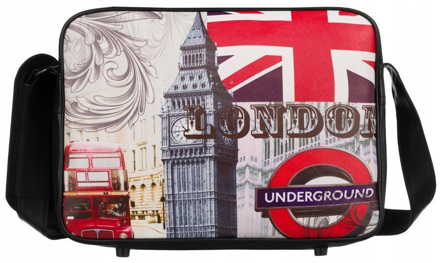 Czarna torba młodzieżowa Loren 2088 z napisem London i logo metra