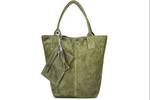 Torebka damska shopper zamszowa Vera Pelle L82 khaki