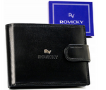 Klasyczny skórzany portfel męski czarny z zapięciem - Rovicky RV-7680286-9-BCA