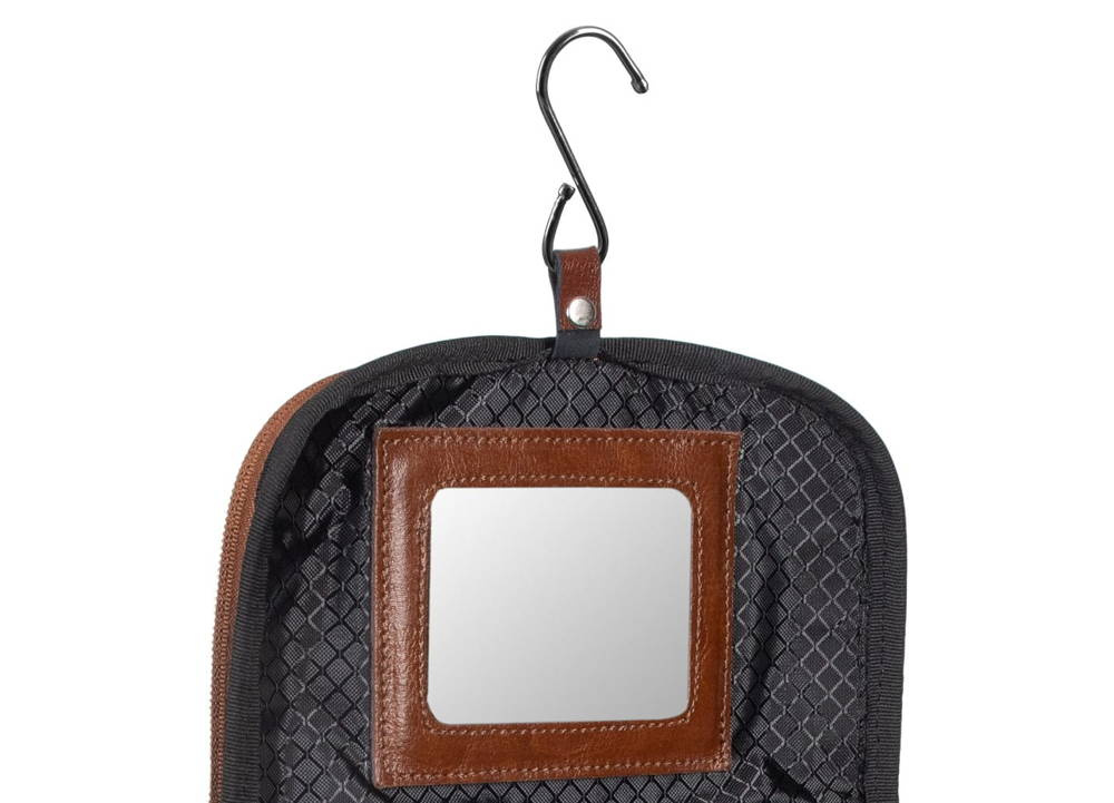 Kosmetyczka skórzana unisex Tizano KM3 podróżna z haczykiem brązowa - wymiary i ergonomia