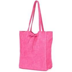 Skórzana torebka damska worek fuksja różowa Vera Pelle W18